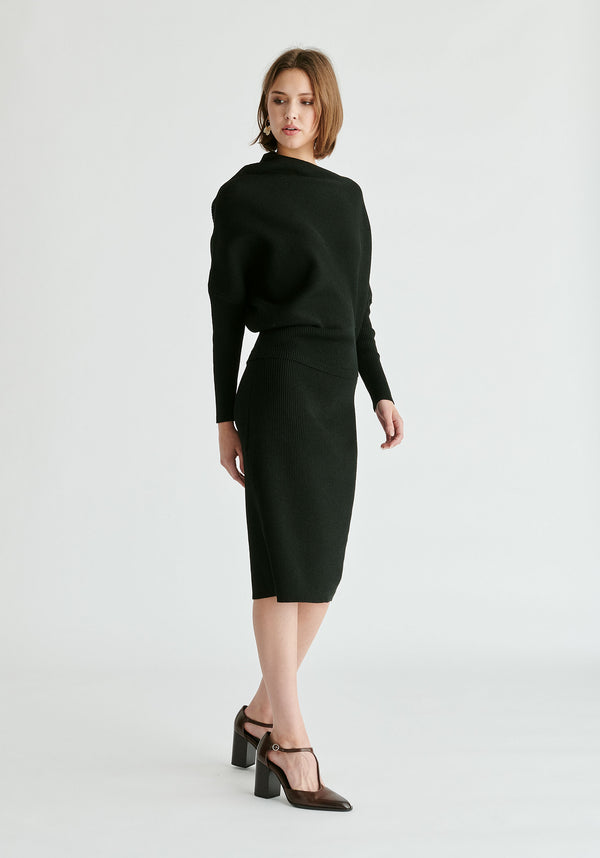 Draped Knitted Dress in Black Side