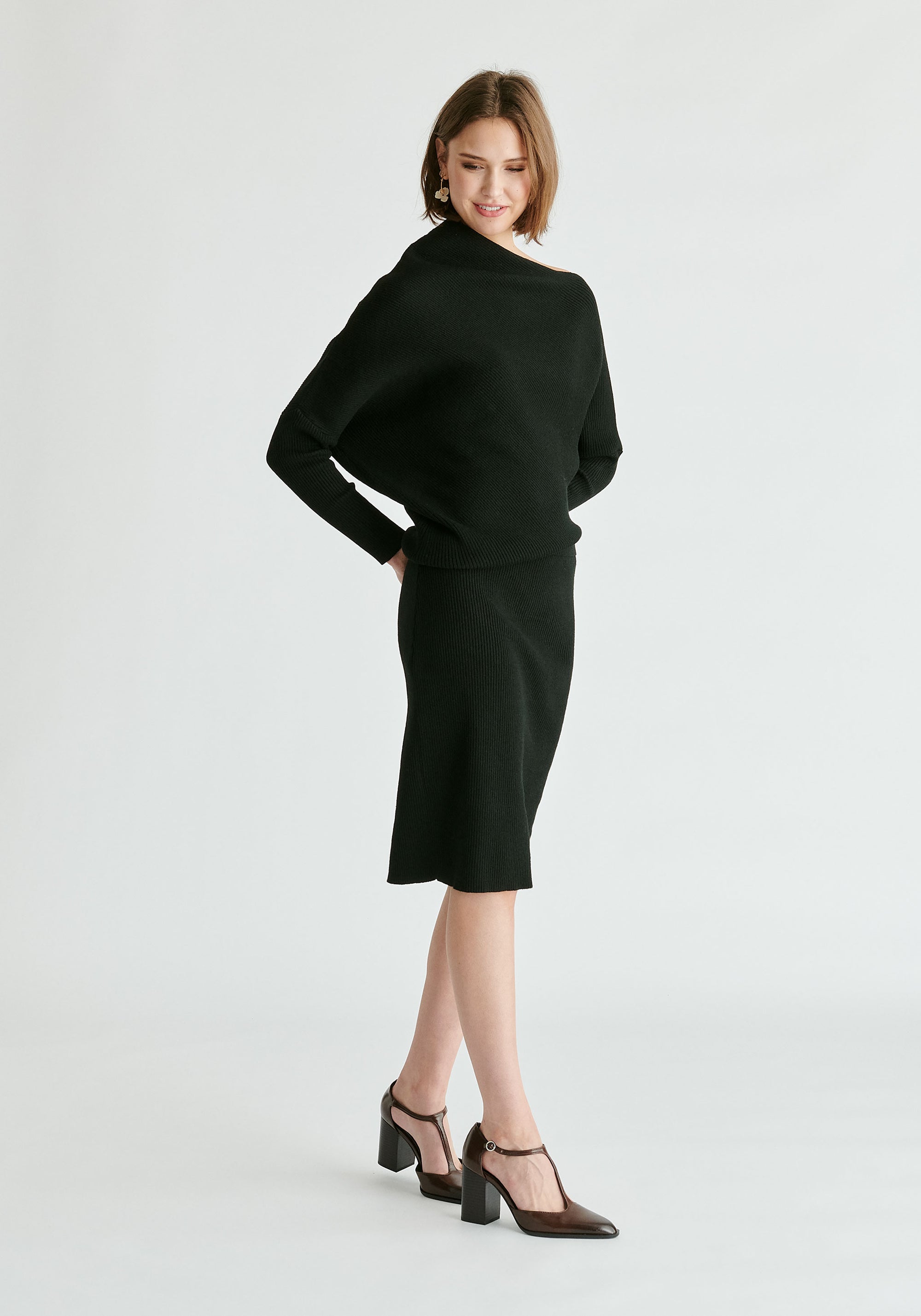 Draped Knitted Dress in Black Side