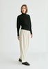 Belted Wide Leg Trousers with Box Pleats in Oatmeal Front