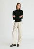 Belted Wide Leg Trousers with Box Pleats in Oatmeal Front