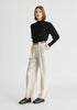 Belted Wide Leg Trousers with Box Pleats in Oatmeal Side