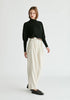 Belted Wide Leg Trousers with Box Pleats in Oatmeal Side