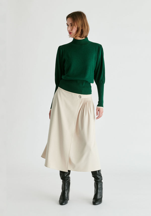 High Neck Knitted Top with Contrast Trim in Green Side