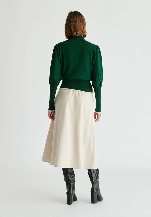 High Neck Knitted Top with Contrast Trim in Green Back