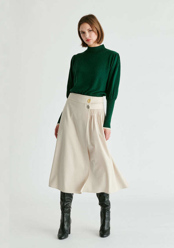 High Neck Knitted Top with Contrast Trim in Green Side