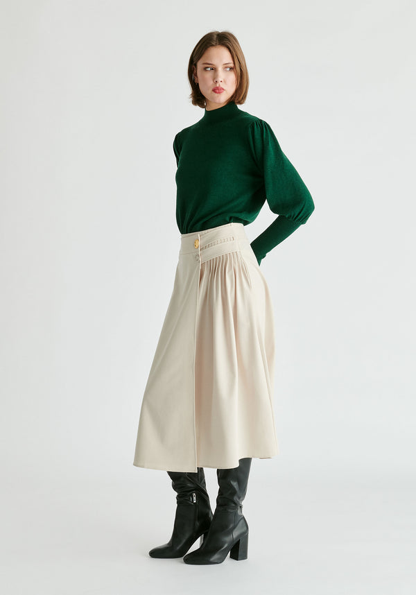 High Neck Knitted Top with Contrast Trim in Green Side