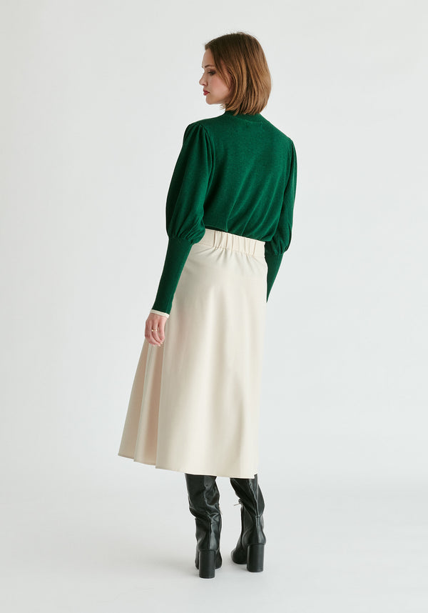 High Neck Knitted Top with Contrast Trim in Green Back
