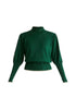 High Neck Knitted Top with Contrast Trim in Green Cutout