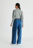 Belted Wide Leg Trousers with Box Pleats in Denim Blue Back