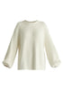 Balloon Sleeves Jumper with Cable Details in White Cutout