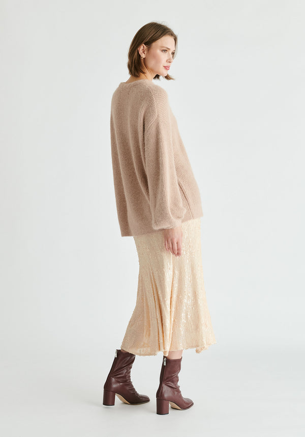 Balloon Sleeves Jumper with Cable Details in Blush Back
