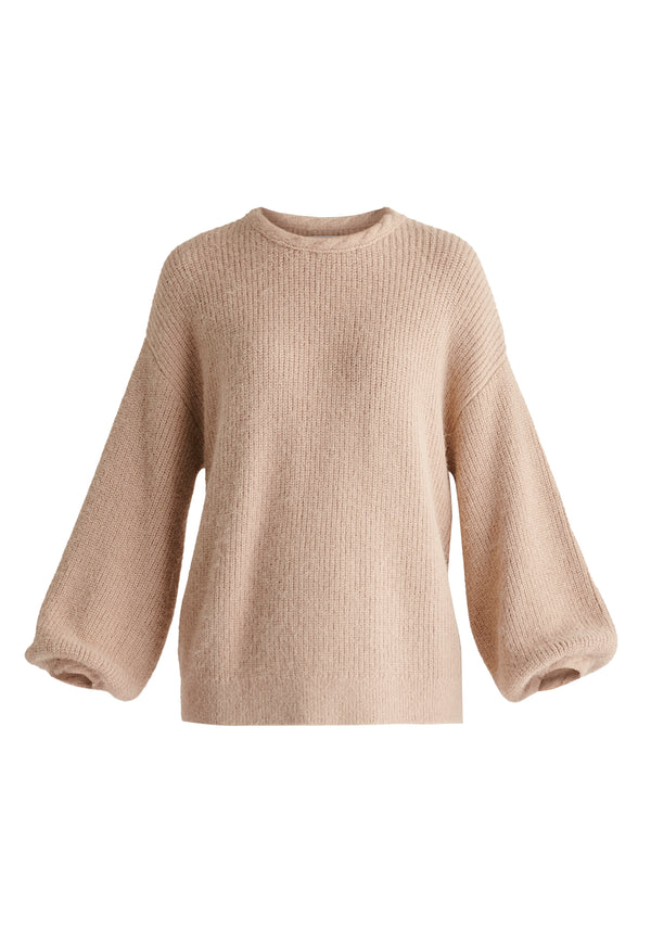 Balloon Sleeves Jumper with Cable Details in Blush Cutout
