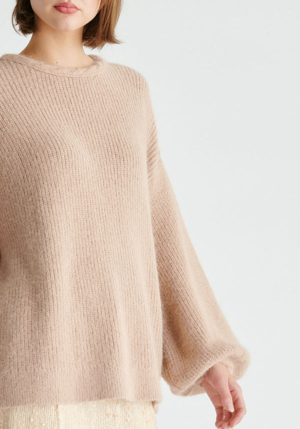 Balloon Sleeves Jumper with Cable Details in Blush Cutout