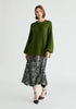 Balloon Sleeves Jumper with Cable Details in Green