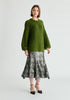 Balloon Sleeves Jumper with Cable Details in Green Front