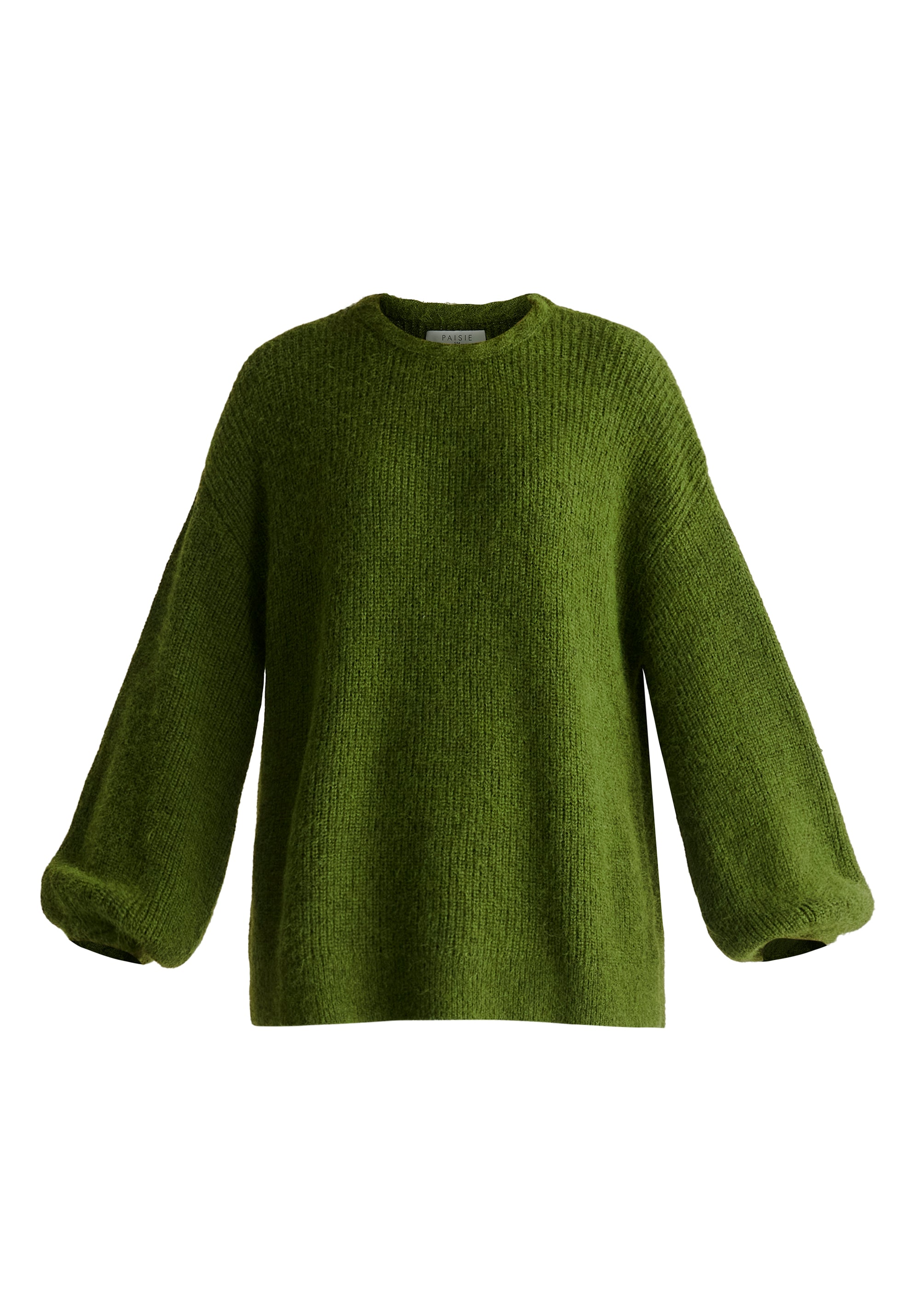 Balloon Sleeves Jumper with Cable Details in Green Cutout