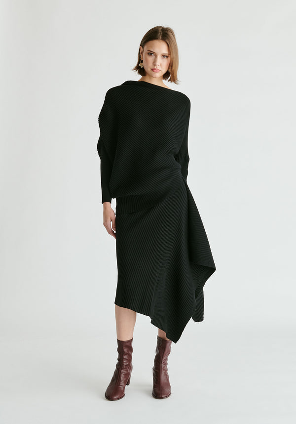 Draped Knitted Skirt in Black Front