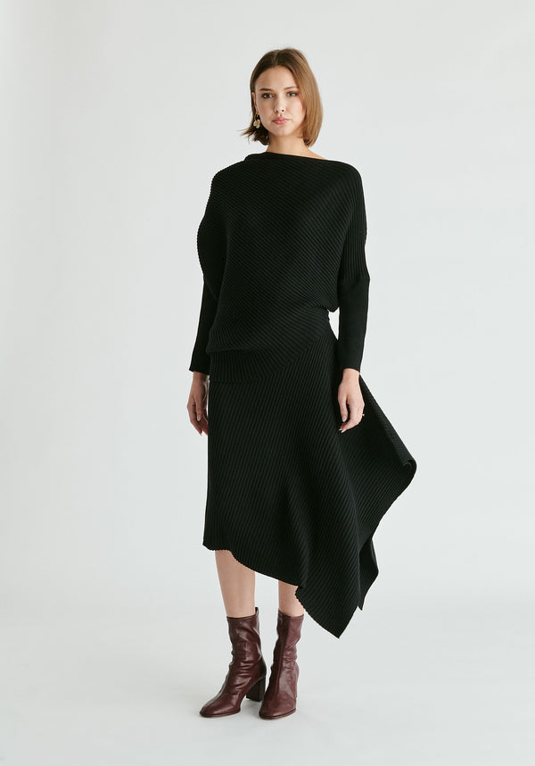 Draped Knitted Skirt in Black Front