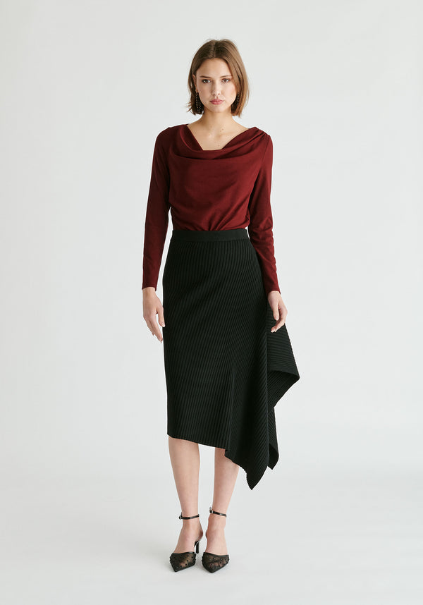 Draped Knitted Skirt in Black Front