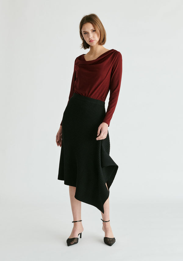 Draped Knitted Skirt in Black Front