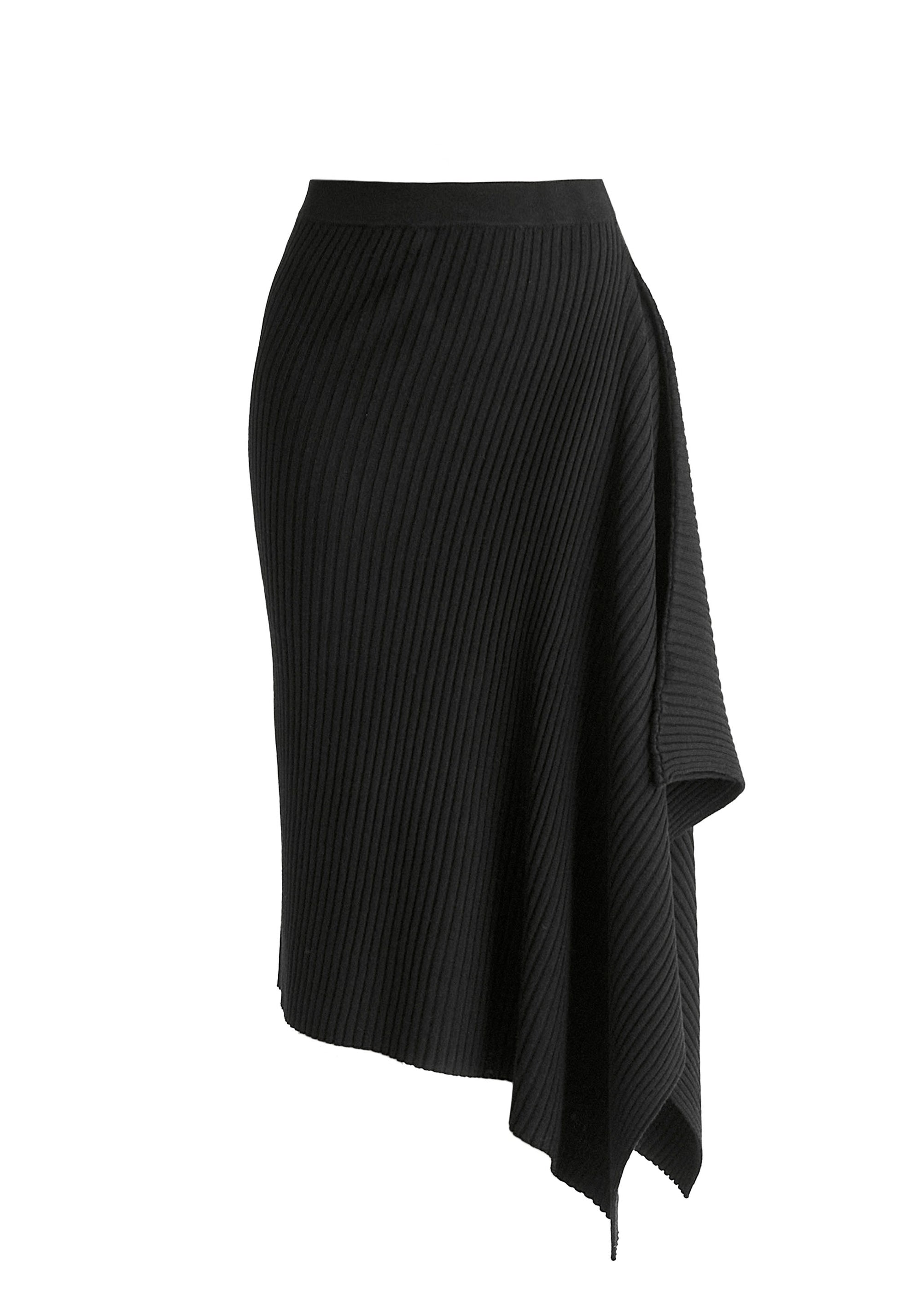 Draped Knitted Skirt in Black Cutout