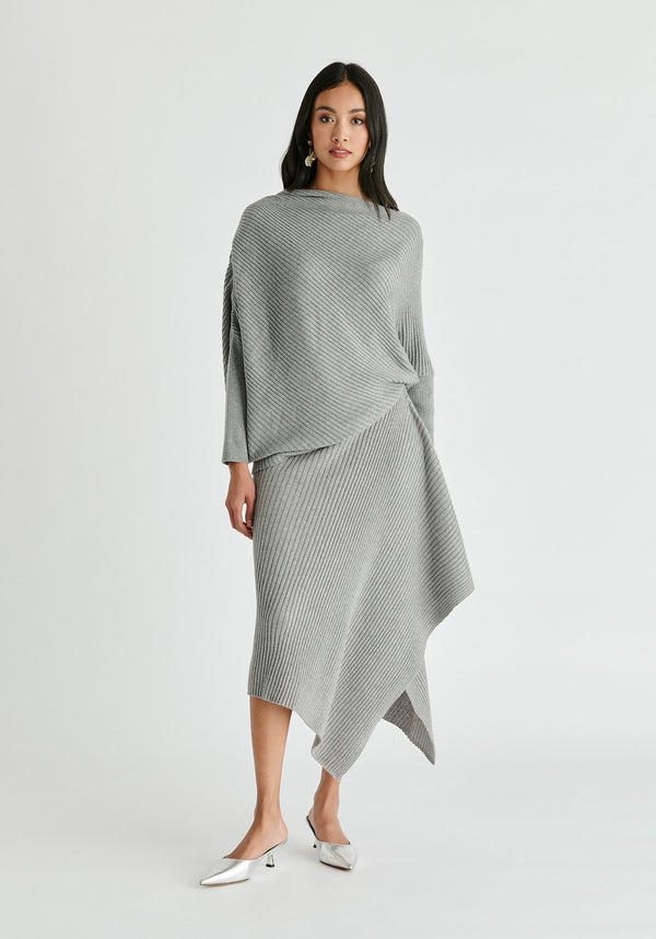 Draped Knitted Skirt in Grey Front