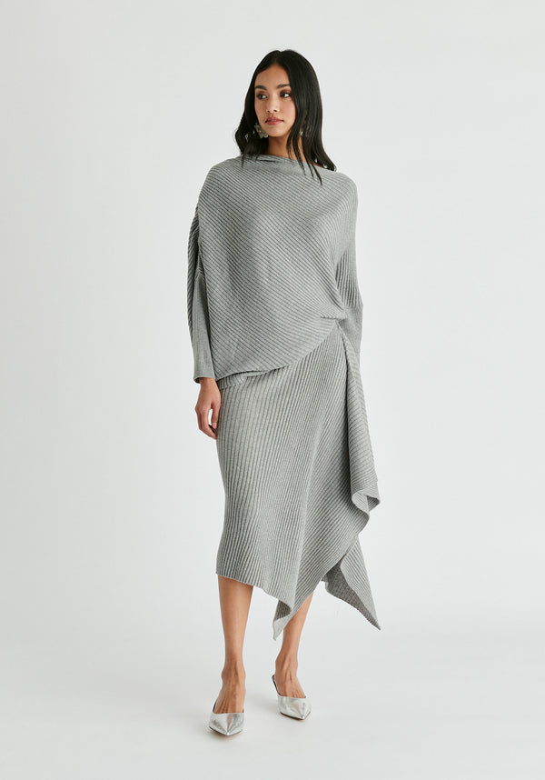 Draped Knitted Skirt in Grey Front