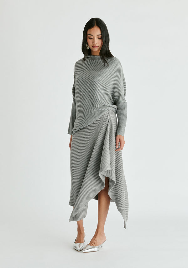Draped Knitted Skirt in Grey Front