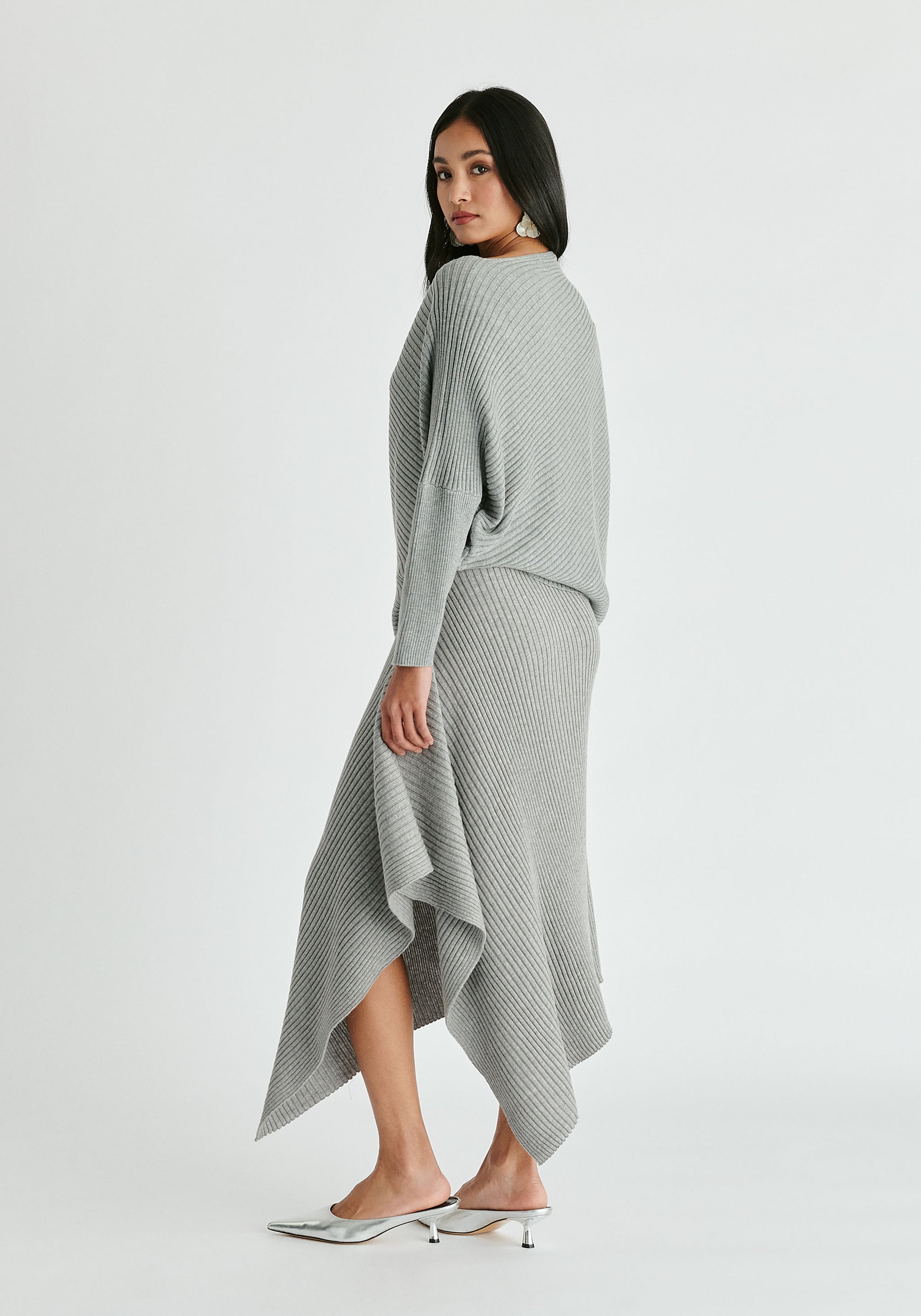 Draped Knitted Skirt in Grey Side