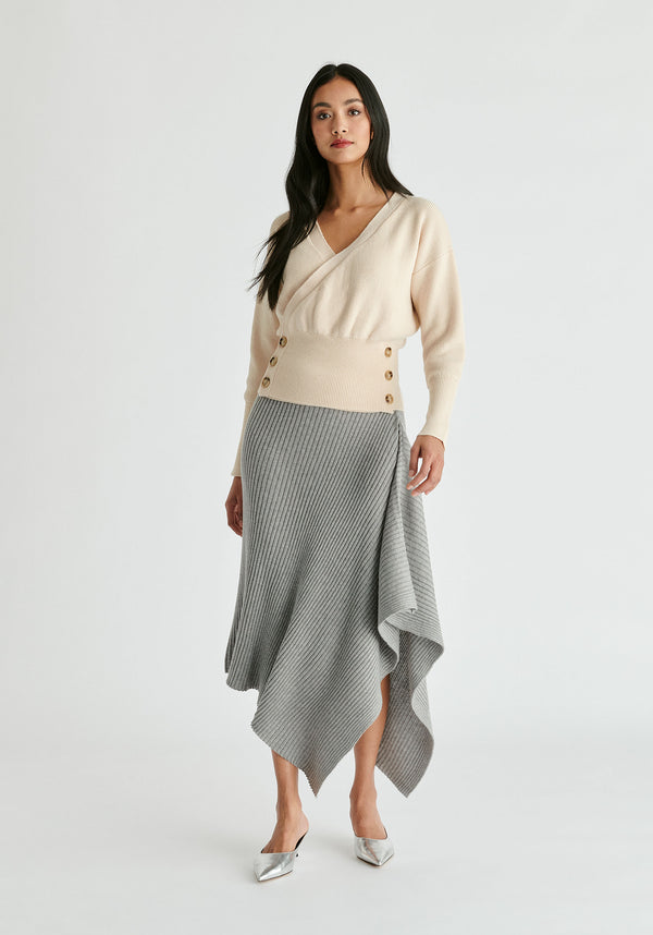 Draped Knitted Skirt in Grey Front