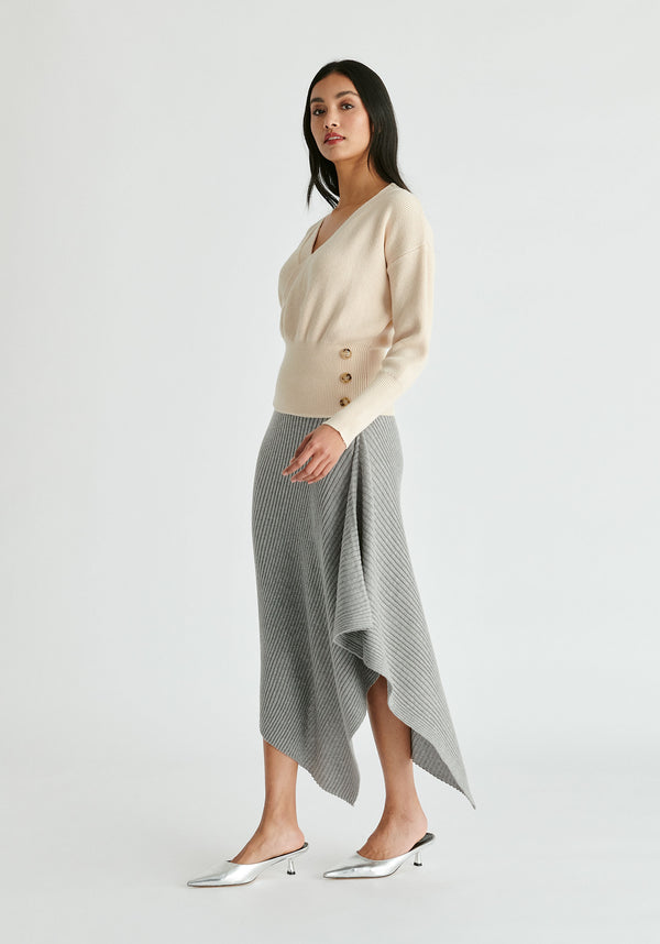 Draped Knitted Skirt in Grey Side