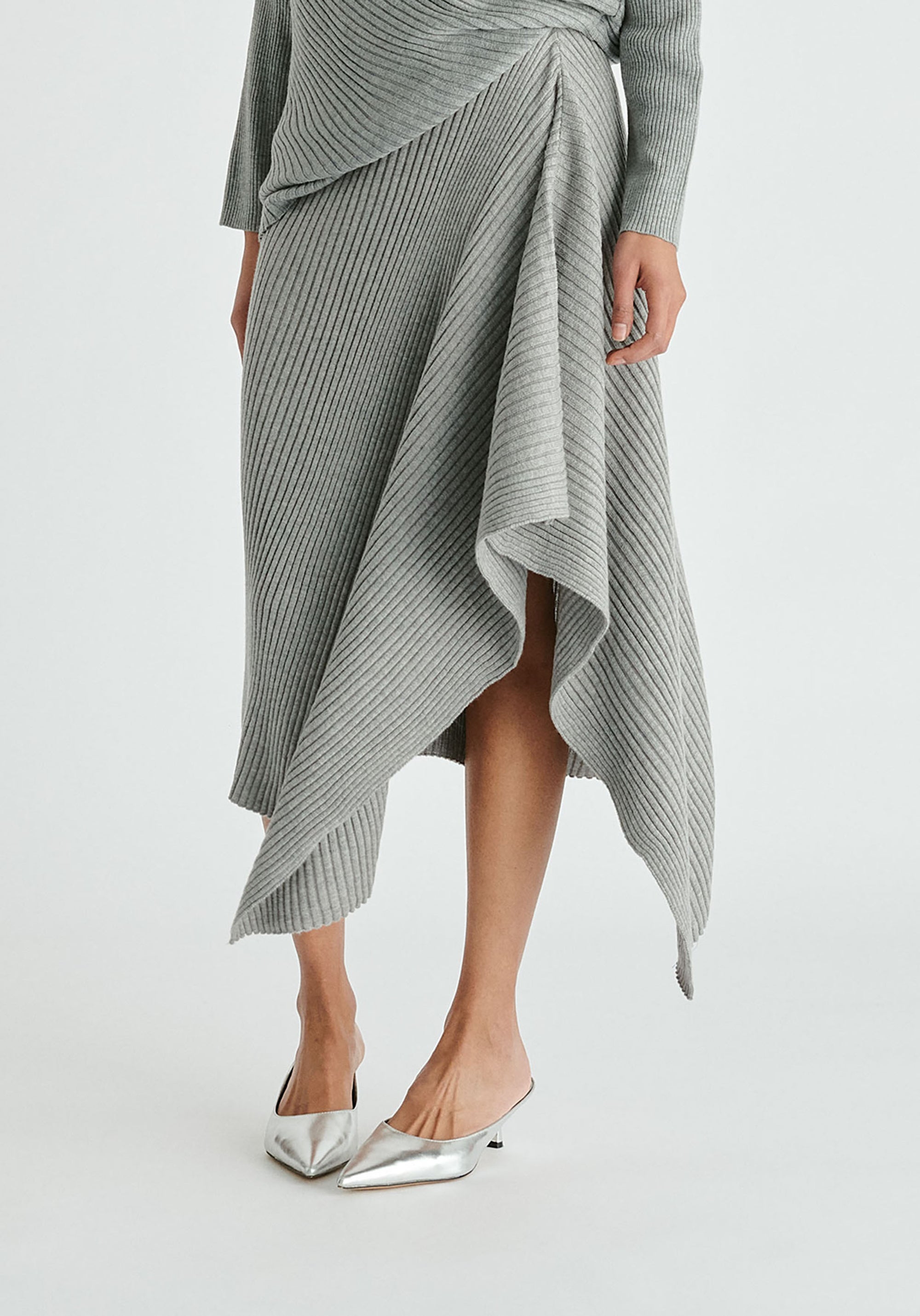 Draped Knitted Skirt in Grey Closeup
