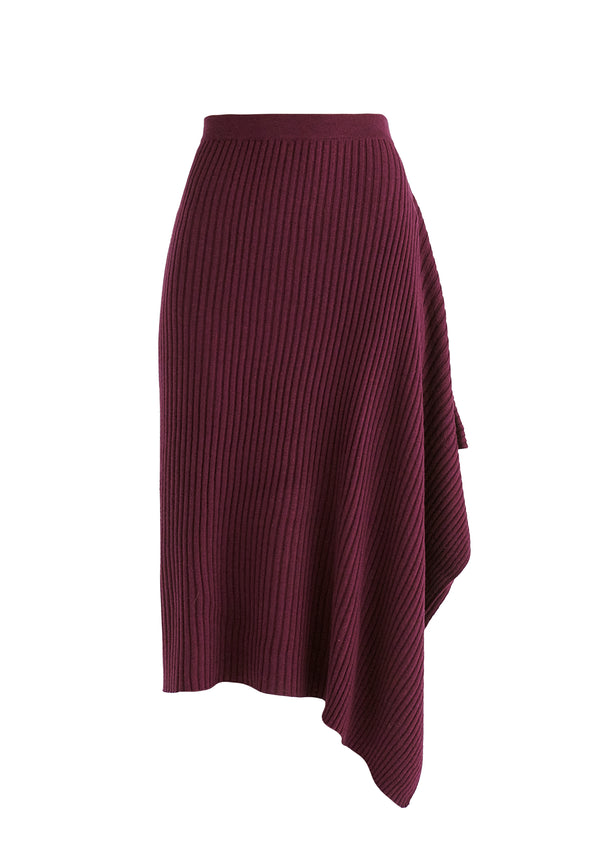 Draped Knitted Skirt in Midnight Plum Cutout