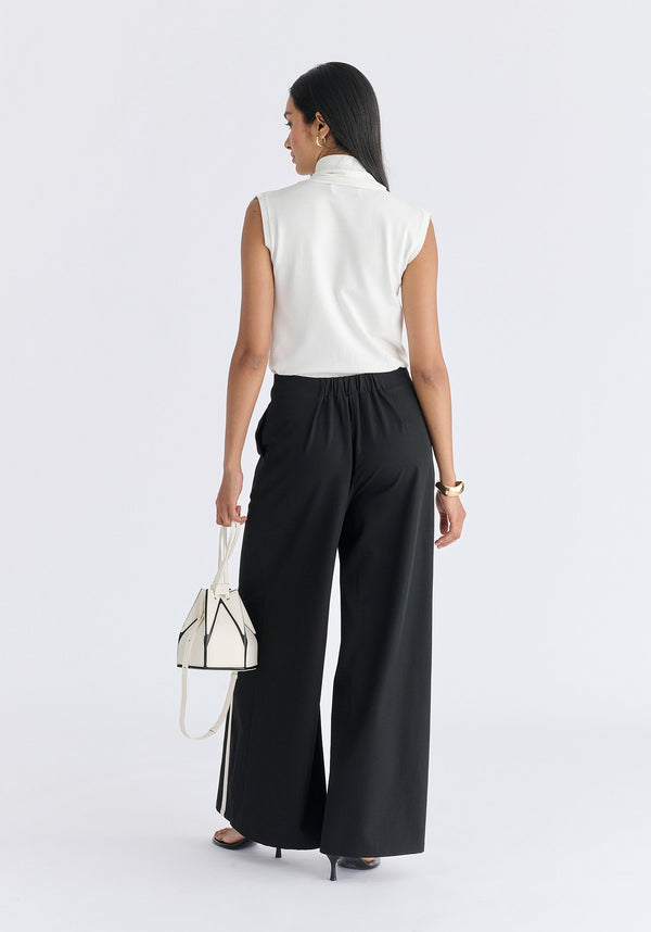 Draped Collar Knit Waistcoat in White Back