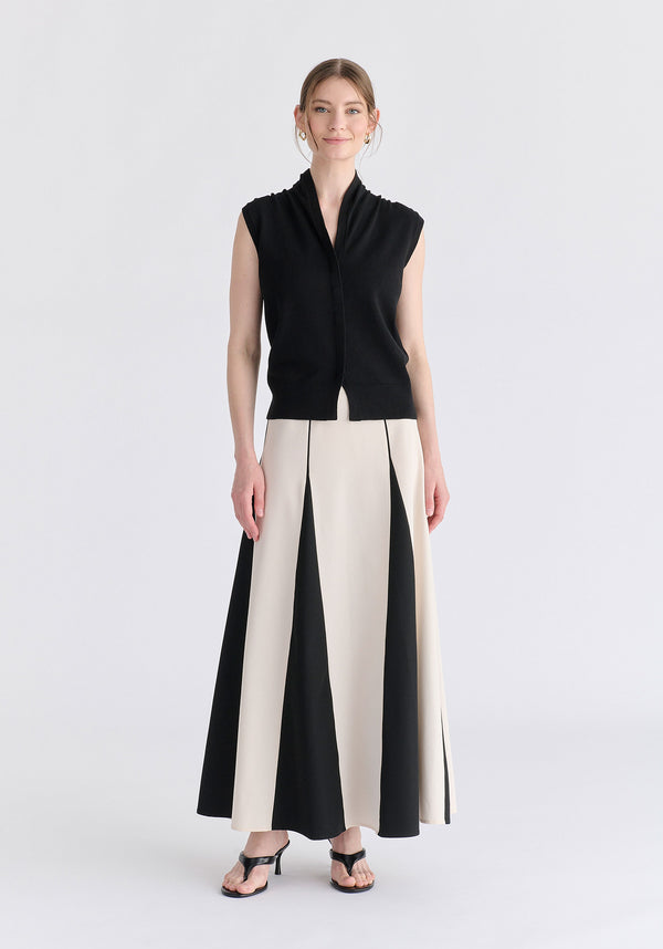 Draped Collar Knit Waistcoat in Black Front