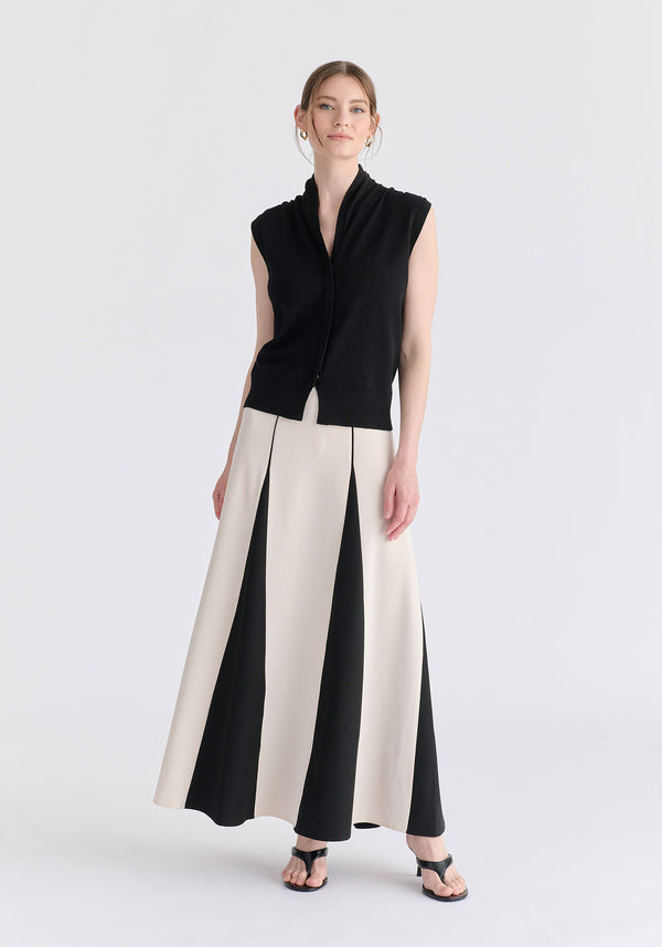 Draped Collar Knit Waistcoat in Black Front