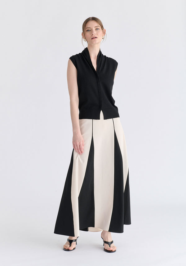 Draped Collar Knit Waistcoat in Black Front