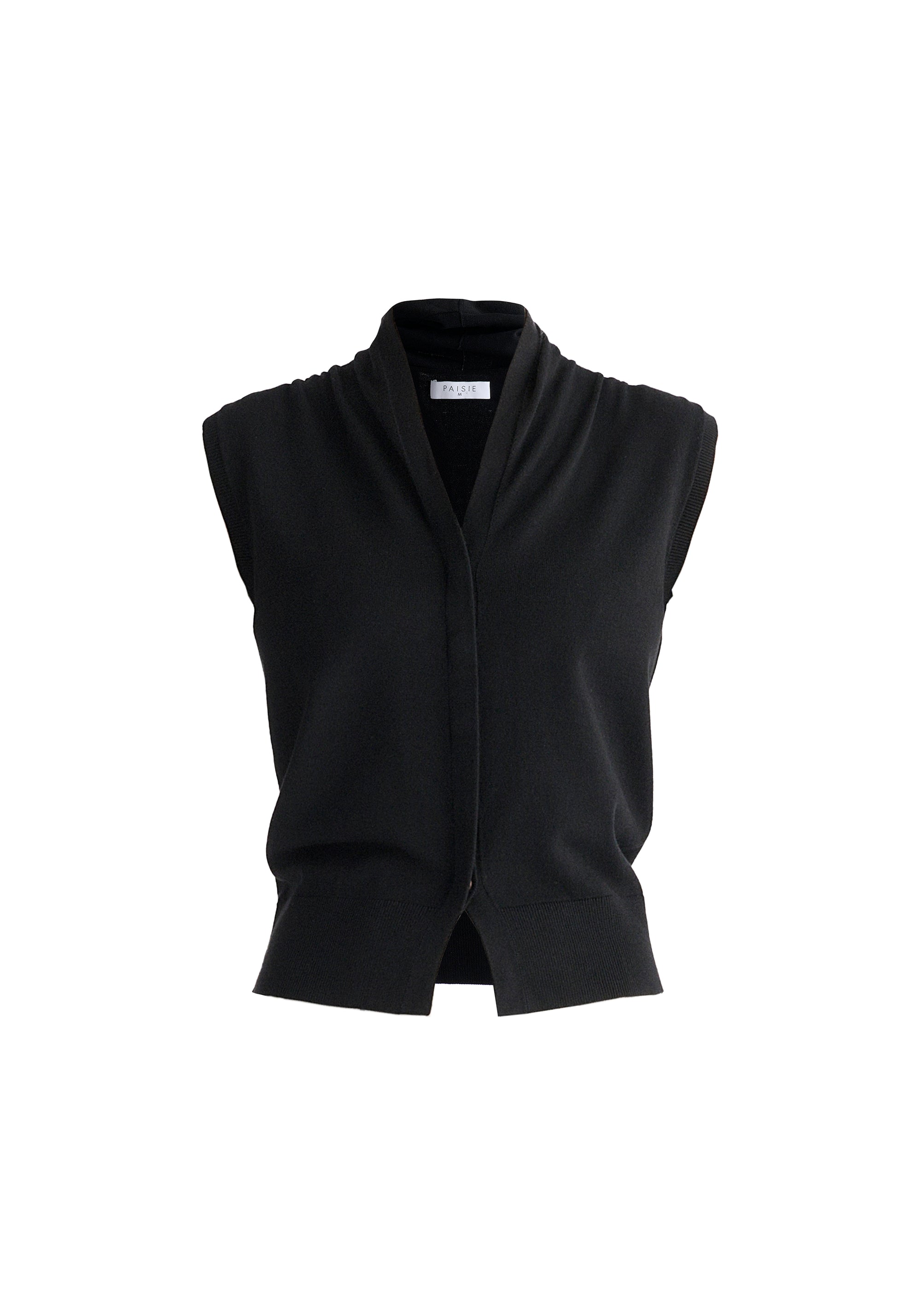 Draped Collar Knit Waistcoat in Black Cutout