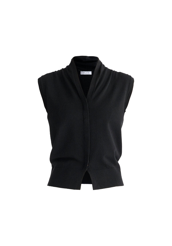 Draped Collar Knit Waistcoat in Black Cutout