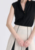 Draped Collar Knit Waistcoat in Black Closeup