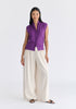 Draped Collar Knit Waistcoat in Purple Front