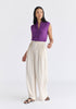 Draped Collar Knit Waistcoat in Purple Front