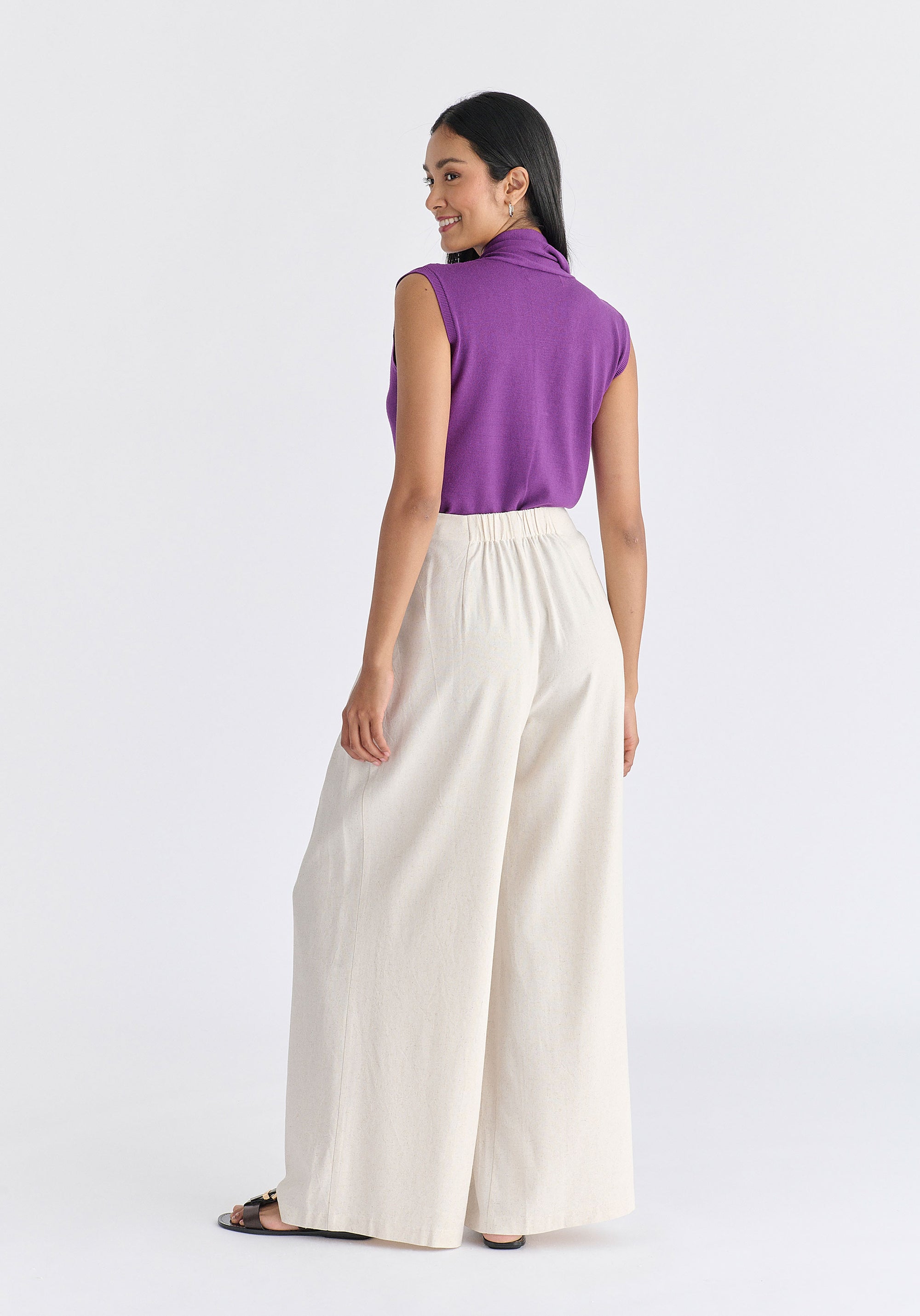 Draped Collar Knit Waistcoat in Purple Back