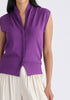 Draped Collar Knit Waistcoat in Purple Closeup