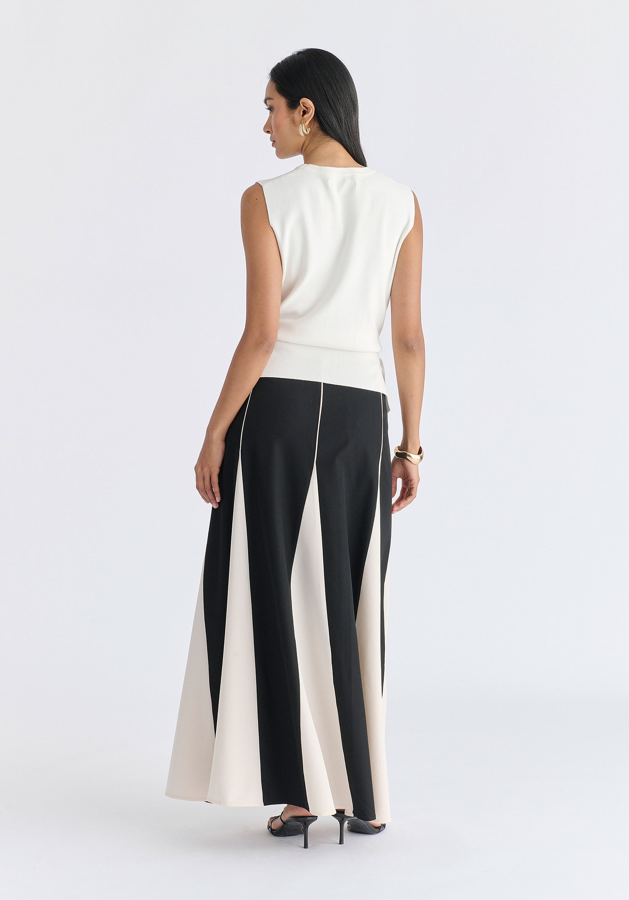 Crew Neck Wrap Front Knit Top in White Back