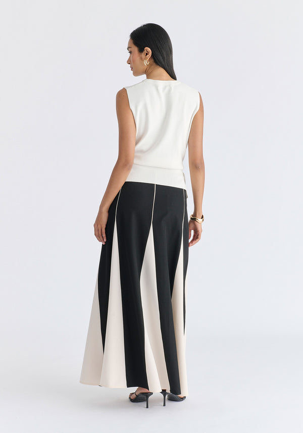 Crew Neck Wrap Front Knit Top in White Back