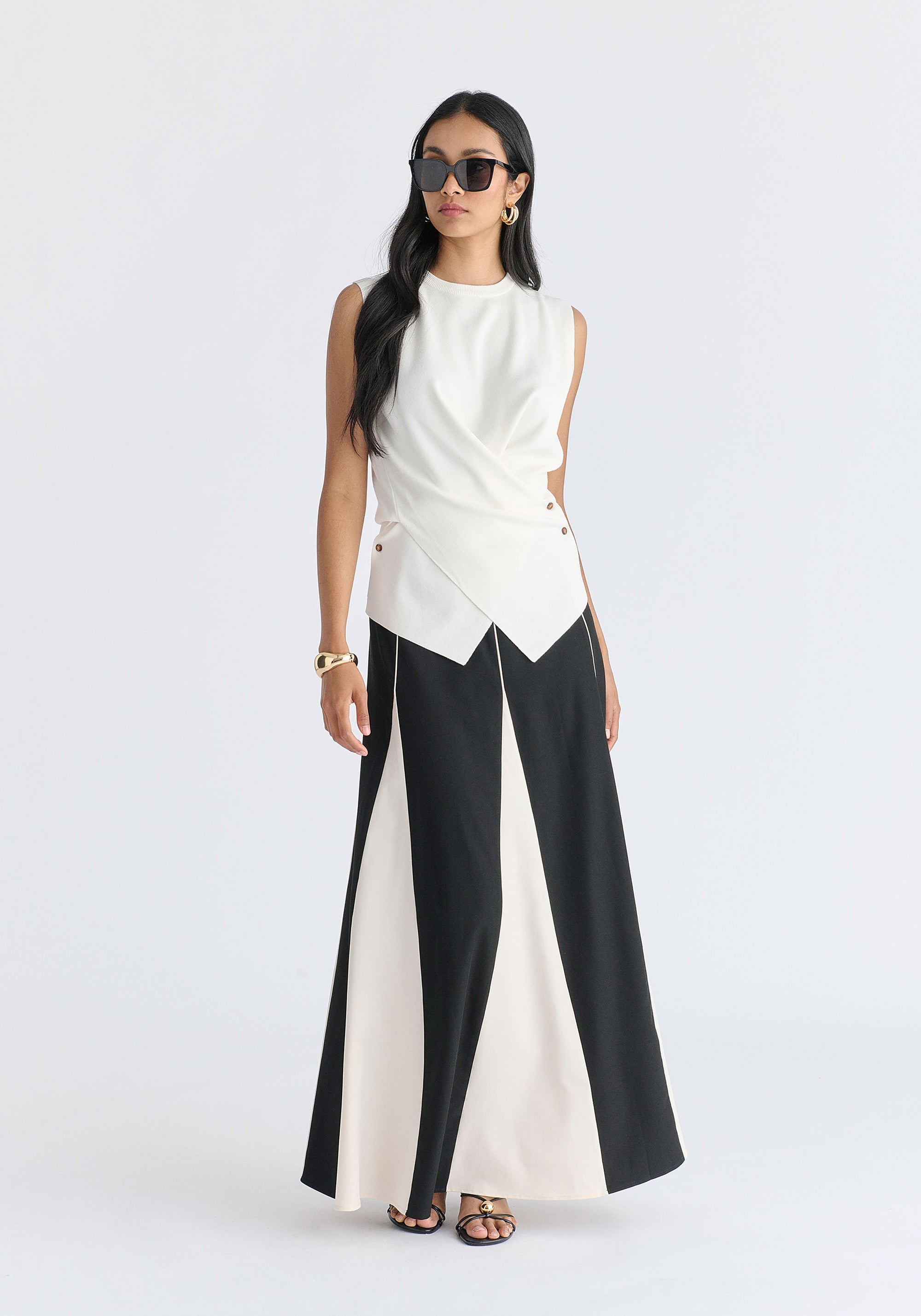 Crew Neck Wrap Front Knit Top in White Front