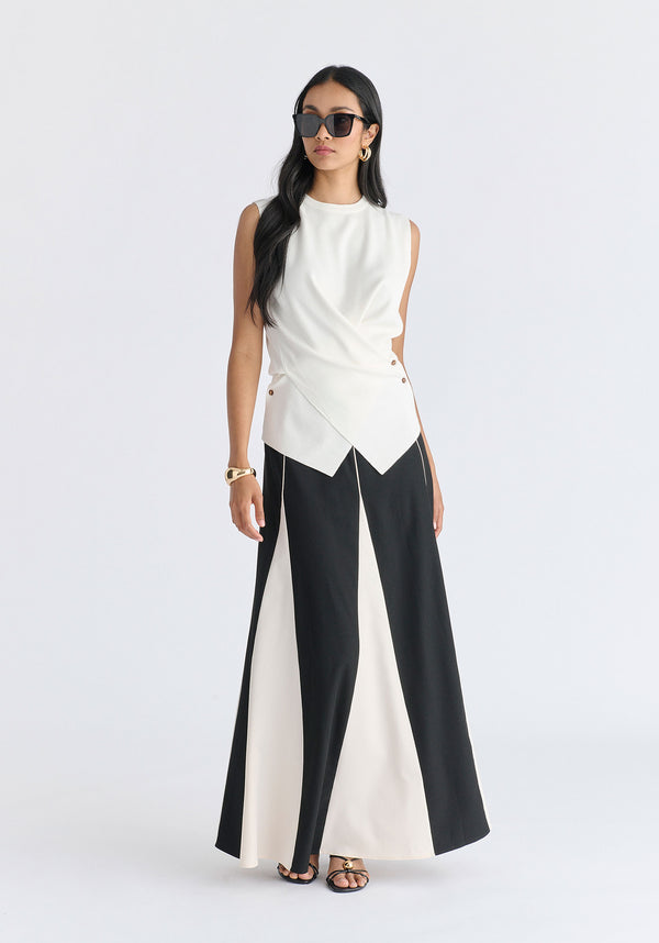 Crew Neck Wrap Front Knit Top in White Front