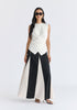 Crew Neck Wrap Front Knit Top in White Front