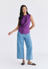 Crew Neck Wrap Front Knit Top in Purple Front